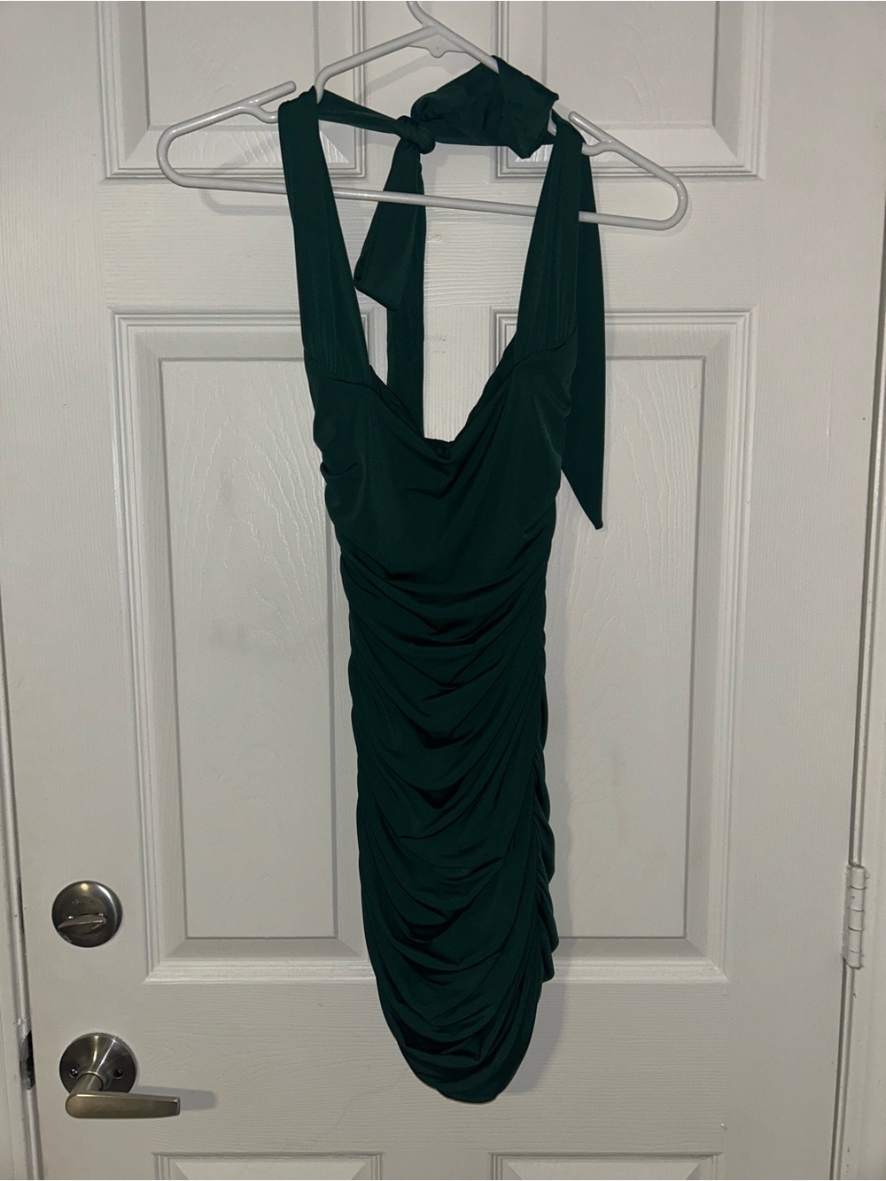 Lucy in the Sky Dark Green Halter Ruched Mini Dress